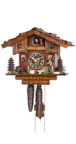Cuckoo ClockBlack Forest House With Forest Scene And Moving Hunter HO 151