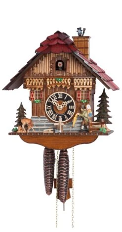 Cuckoo ClockBlack Forest House With Moving Clock Peddler