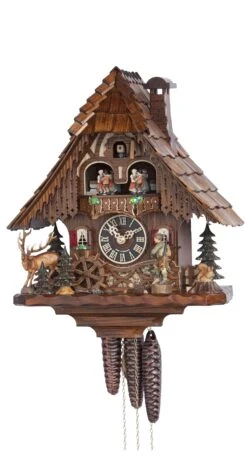 Cuckoo ClockBlack Forest House With Forest Scene And Moving Hunter