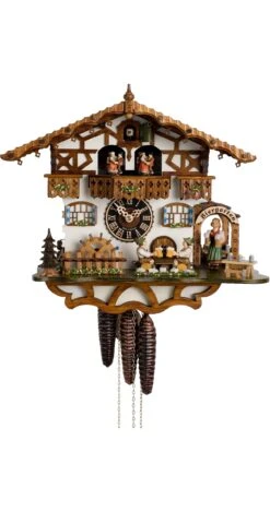 Cuckoo ClockBlack Forest House With Moving Beer Drinkers And Mill Wheel HO 664T Zenzi
