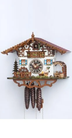Cuckoo ClockSwiss House With Moving Beer Drinker And Mill Wheel