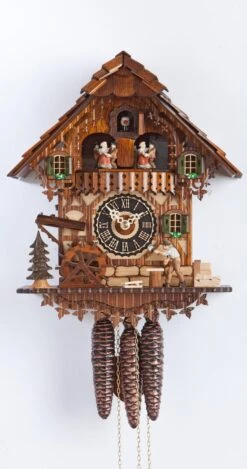 Cuckoo ClockBlack Forest House With Moving Wood Chopper And Mill Wheel