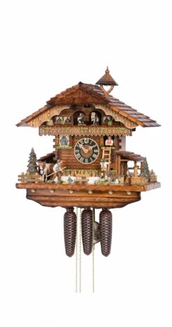 Cuckoo ClockBlack Forest House Lover Climbing A Ladder To The Woman - The Farmer Threatens With His Dung-fork