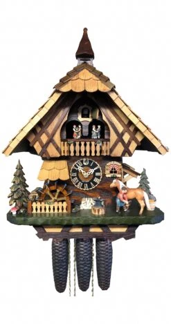 Cuckoo ClockBlack Forest House With Moving Blacksmith And Moving Mill Wheel