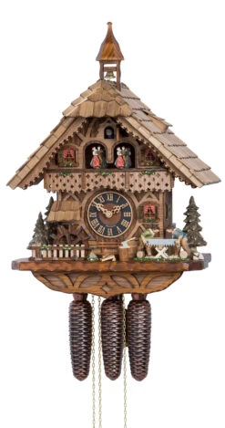 Cuckoo ClockBlack Forest House With 2 Moving Sawyers And Mill Wheel