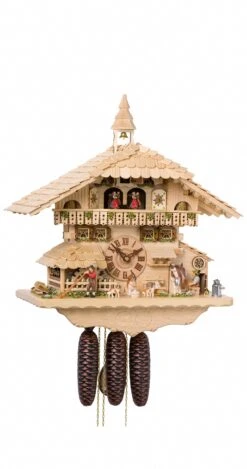 Cuckoo ClockBlack Forest House With Moving Cow Milker And Turning Mill Wheel