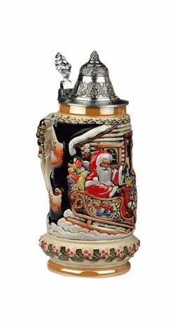 KING German Beer Stein Santa With Sledge 0.5 Liter Tankard, Beer Mug KI 04-1 0,5L