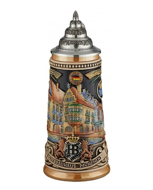 German Beer Stein Munich Hofbräuhaus München HB Relief Stein 0.25 Liter Tankard, Beer Mug King Werk KI 1000178 3 German Beer Stein Munich Hofbräuhaus München HB Relief Stein 0.25 Liter Tankard, Beer Mug King Werk KI 1000178