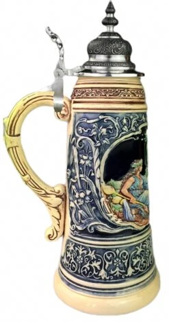 KING German Beer Stein 1.5 Liter Tankard, Beer Mug Limited Edition 2021 Father Rhine And Mother Mosel Stein (German Corner), Cobalt, Handpainted, Pewter Lid