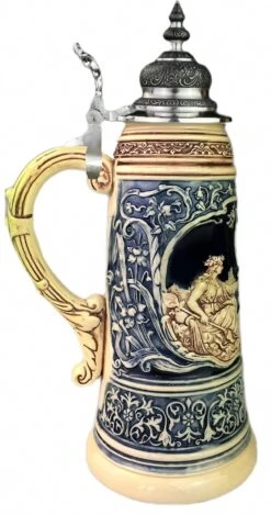 KING German Beer Stein 1.5 Liter Tankard, Beer Mug Limited Edition 2021 Father Rhine And Mother Mosel Stein (German Corner), Cobalt, Unpainted, Pewter Lid
