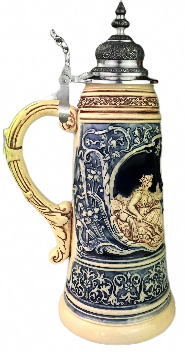 KING German Beer Stein 1.5 Liter Tankard, Beer Mug Limited Edition 2021 Father Rhine And Mother Mosel Stein (German Corner), Cobalt, Unpainted, Pewter Lid 3 KING German Beer Stein 1.5 Liter Tankard, Beer Mug Limited Edition 2021 Father Rhine And Mother Mosel Stein (German Corner), Cobalt, Unpainted, Pewter Lid