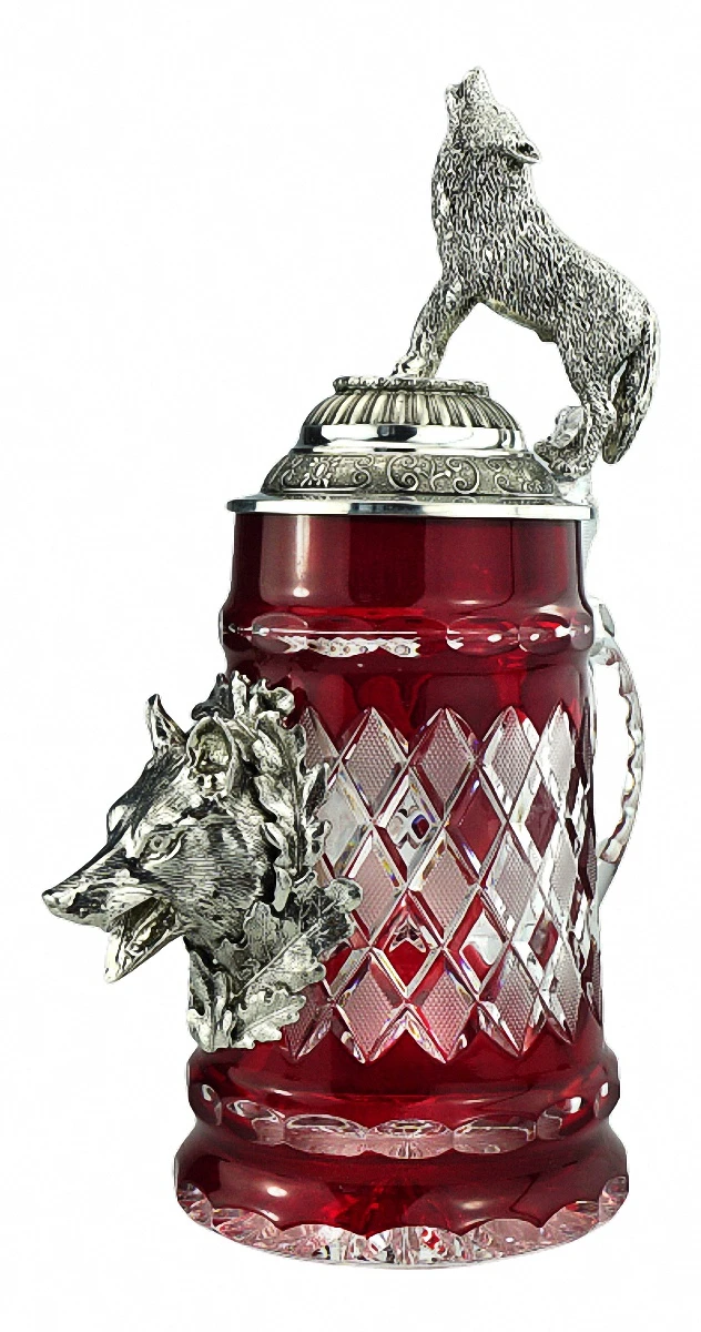 KING Crystal German Beer Stein 0.5 Liter Tankard, Beer Mug, Red Wolf And Howling Wolflid 3 KING Crystal German Beer Stein 0.5 Liter Tankard, Beer Mug, Red Wolf And Howling Wolflid