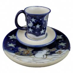 Coffee Set With Dessert Plate, Handmade Salt-glazed Stoneware