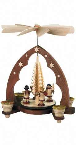 German Christmas Pyramid Gift-bringing Angels, 1-tier, Height 28 Cm / 11 Inch, Natural, Original Erzgebirge By Mueller Seiffen