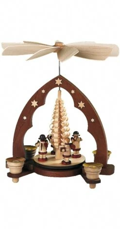German Christmas Pyramid Music-playing Angels, 1-tier, Height 28 Cm / 11 Inch, Natural, Original Erzgebirge By Mueller Seiffen