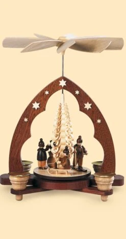 German Christmas Pyramid Children In Winter, 1-tier, Height 28 Cm / 11 Inch, Natural, Original Erzgebirge By Mueller Seiffen