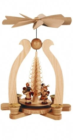 German Christmas Pyramid Arch Music-playing Angels, Height 29 Cm / 11 Inch, Natural, Original Erzgebirge By Mueller Seiffen