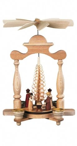 German Christmas Pyramid Nativity Scene, 1-tier, Height 30 Cm / 12 Inch, Natural, Original Erzgebirge By Mueller Seiffen