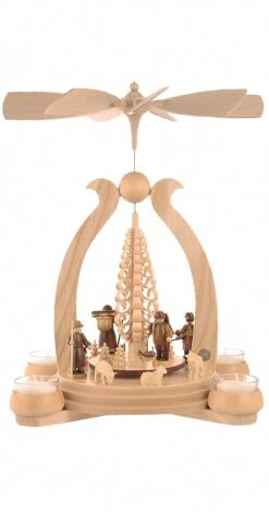 German Christmas Pyramid Arch Forest Scene, 1-tier, Height 34 Cm / 13 Inch, Natural With Tealights, Original Erzgebirge By Mueller Seiffen