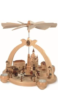 German Christmas Pyramid Old City Of Dresden, 1-tier, Height 35 Cm / 14 Inch, Natural, Original Erzgebirge By Mueller Seiffen