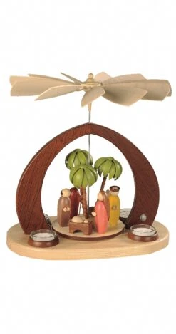 German Christmas Pyramid Arch With Nativity Scene, 1-tier, Height 36 Cm / 14 Inch, Natural, Original Erzgebirge By Mueller Seiffen