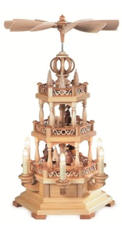 German Christmas Pyramid Arch Forest Scene, 2-tier, Height 50 Cm / 20 Inch, Electrical Illuminated And Driven (230V, 50Hz), Natural, Original Erzgebirge By Mueller Seiffen