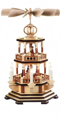 German Christmas Pyramid Christmas Story, 2-tier, Height 47 Cm / 19 Inch, Electrical Illuminated And Driven (120V, 50Hz), Natural, Original Erzgebirge By Mueller Seiffen