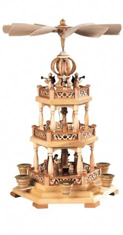 German Christmas Pyramid Christmas Story With Angels, 2-tier, Height 45 Cm / 18 Inch, Natural, Original Erzgebirge By Mueller Seiffen