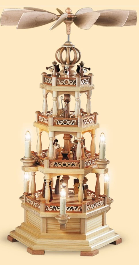 German Christmas Pyramid Christmas Story With Angels, 3-tier, Height 63 Cm / 25 Inch, Electrical Illuminated And Driven (120V, 50Hz), Natural, Original Erzgebirge By Mueller Seiffen 3 German Christmas Pyramid Christmas Story With Angels, 3-tier, Height 63 Cm / 25 Inch, Electrical Illuminated And Driven (120V, 50Hz), Natural, Original Erzgebirge By Mueller Seiffen