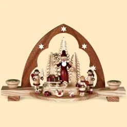 Mueller German Candle Arch Santa Giving Out Christmas Presents, Length 30 Cm / 12 Inch, Natural,original Erzgebirge By Richard Glaesser Seiffen