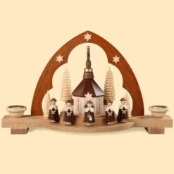 German Candle Arch Carolers, Length 30 Cm / 12 Inch, Natural, Original Erzgebirge By Mueller Seiffen