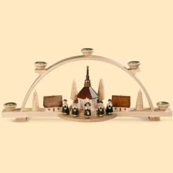 German Candle Arch Carolers, Small Village, Length 47 Cm / 19 Inch, Natural, Original Erzgebirge By Mueller Seiffen MU 12416