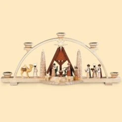 German Candle Arch Nativity Scene, Length 47 Cm / 19 Inch, Natural, Original Erzgebirge By Mueller Seiffen MU 12418