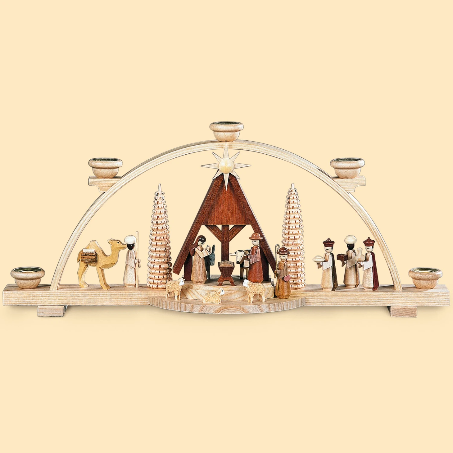 German Candle Arch Nativity Scene, Length 47 Cm / 19 Inch, Natural, Original Erzgebirge By Mueller Seiffen MU 12418 3 German Candle Arch Nativity Scene, Length 47 Cm / 19 Inch, Natural, Original Erzgebirge By Mueller Seiffen MU 12418