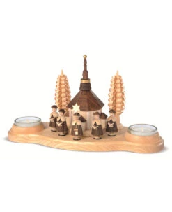 German Candlestick Seiffen Church And Carolers, Height 14 Cm / 6 Inch , Original Erzgebirge By Mueller Seiffen