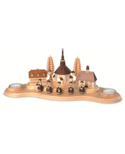 German Candlestick Village Of Seiffen, Large, Height 16 Cm / 6 Inch , Original Erzgebirge By Mueller Seiffen