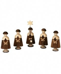 5 Figurines Carolers, Height 7 Cm / 3 Inch, Natural, Original Erzgebirge By Mueller Seiffen