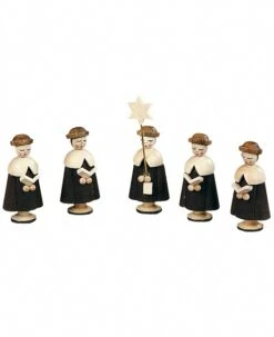 5 Figurines Carolers, Height 5 Cm / 2 Inch, Natural, Original Erzgebirge By Mueller Seiffen