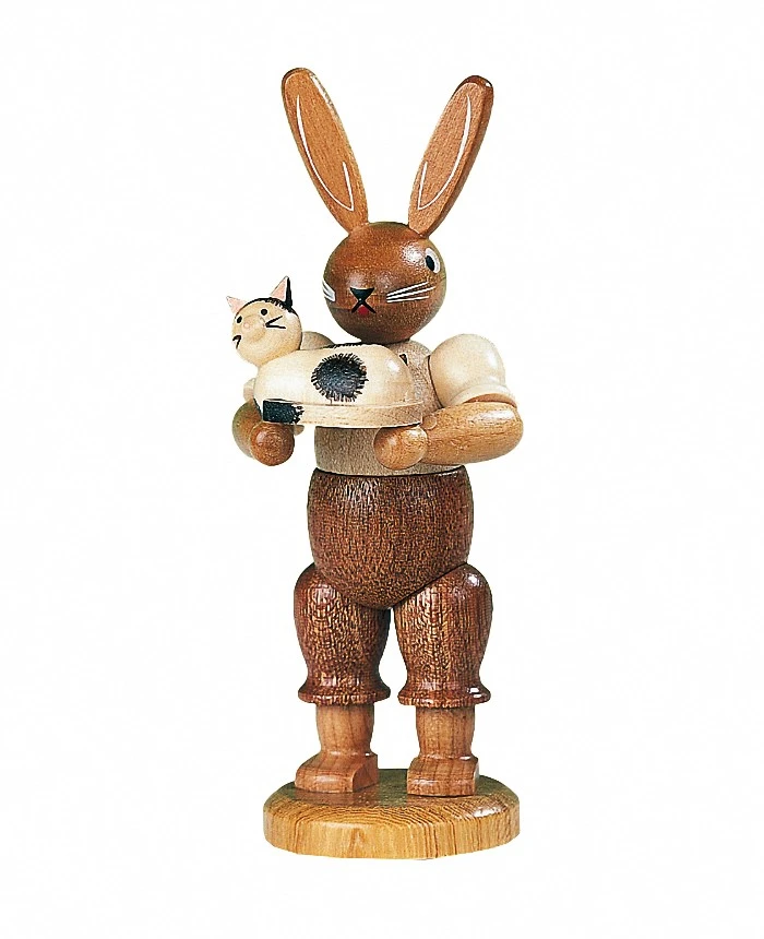 Easter Bunny, Male With Little Cat, Height 11 Cm / 4 Inch, Original Erzgebirge By Mueller Seiffen 3 Easter Bunny, Male With Little Cat, Height 11 Cm / 4 Inch, Original Erzgebirge By Mueller Seiffen