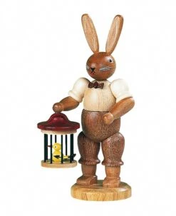 Easter Bunny, Male With Bird Cage, Height 11 Cm / 4 Inch, Original Erzgebirge By Mueller Seiffen