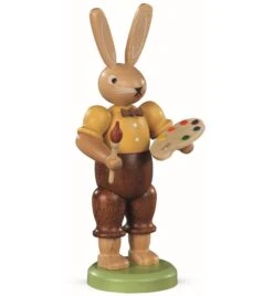 Easter Bunny, Male, Painter, Height 11 Cm / 4 Inch, Coloured, Original Erzgebirge By Mueller Seiffen