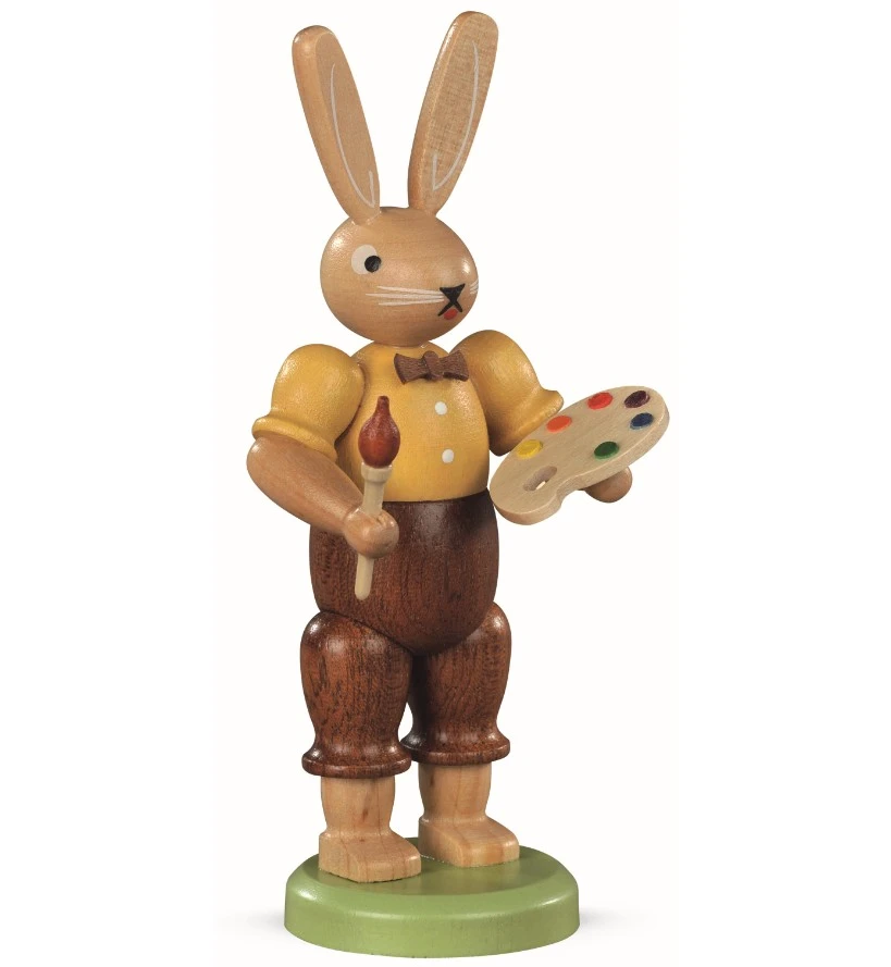 Easter Bunny, Male, Painter, Height 11 Cm / 4 Inch, Coloured, Original Erzgebirge By Mueller Seiffen 3 Easter Bunny, Male, Painter, Height 11 Cm / 4 Inch, Coloured, Original Erzgebirge By Mueller Seiffen