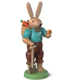 Easter Bunny, Male, Gardener, Height 11 Cm / 4 Inch, Coloured, Original Erzgebirge By Mueller Seiffen