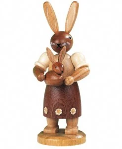 Easter Bunny, Female, Mother With Little Child, Height 11 Cm / 4 Inch, Original Erzgebirge By Mueller Seiffen