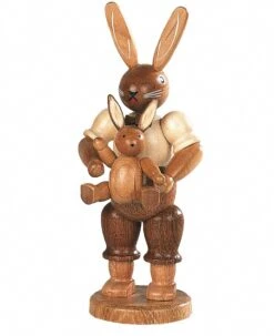 Easter Bunny, Male, Father With Little Child, Height 11 Cm / 4 Inch, Original Erzgebirge By Mueller Seiffen