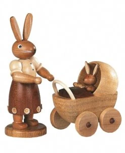 Easter Bunny, Female, Mother With Buggy, Height 11 Cm / 4 Inch, Original Erzgebirge By Mueller Seiffen