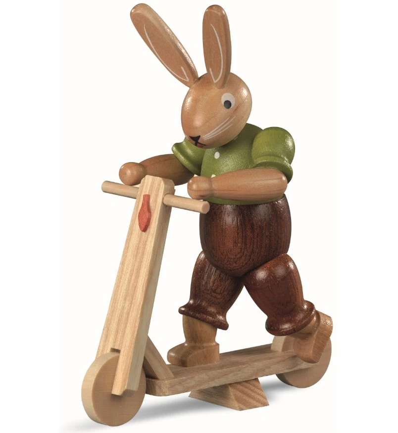 Easter Bunny, Male, On Scooter, Height 11 Cm / 4 Inch, Coloured, Original Erzgebirge By Mueller Seiffen 3 Easter Bunny, Male, On Scooter, Height 11 Cm / 4 Inch, Coloured, Original Erzgebirge By Mueller Seiffen