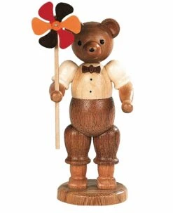 Bear, Male With Wind Wheel, Height 11 Cm / 4 Inch, Original Erzgebirge By Mueller Seiffen