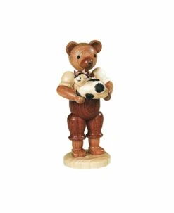 Bear, Male With Little Cat, Height 10 Cm / 4 Inch, Original Erzgebirge By Mueller Seiffen