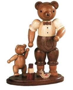 Bear, Male With Playing Child, Height 10 Cm / 4 Inch, Original Erzgebirge By Mueller Seiffen